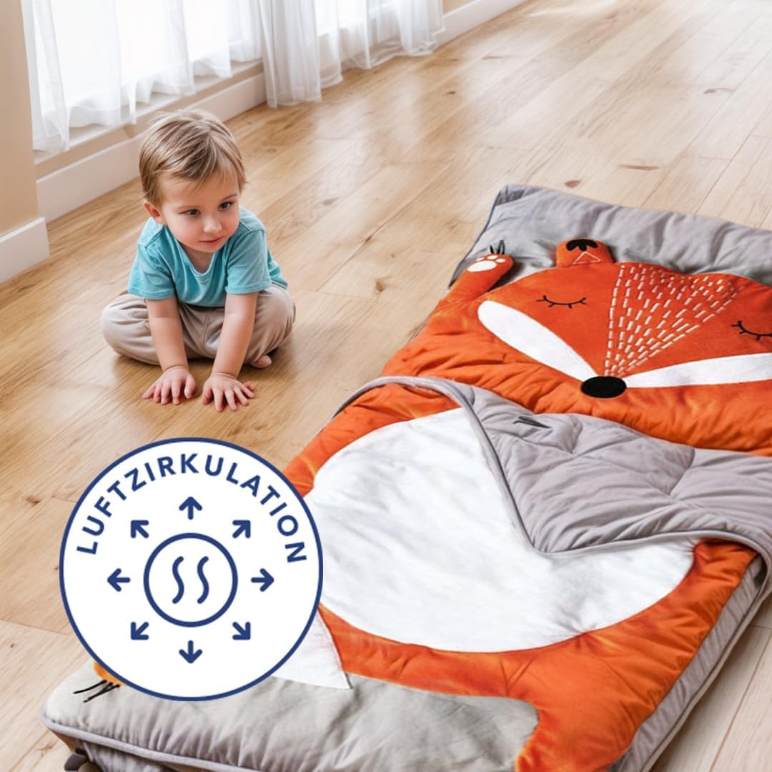 Kinderschlafsack Fuchs | Schlafsack für Kinder | Mumienschlafsack Leicht &amp; Kompakt | 165x75cm