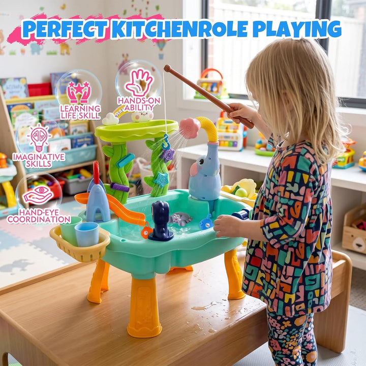 Wasserspieltisch Kinder Angelspiel, elektrischer Wasserumlauf Blau | Realistisches Spielzeugzubehör