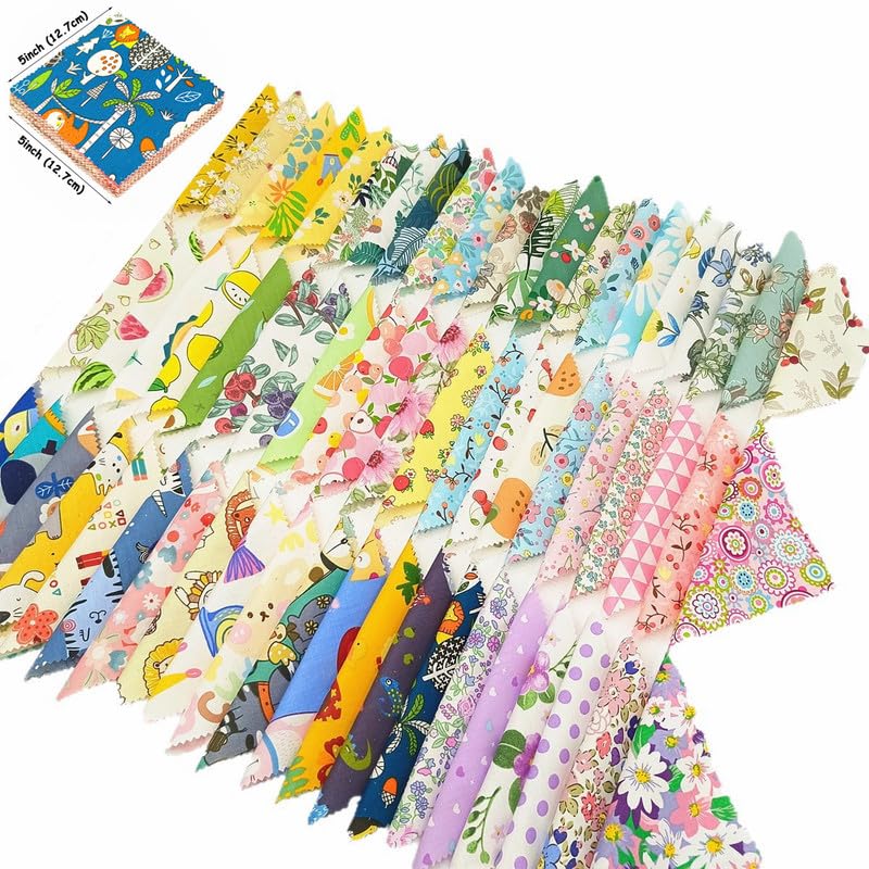 100 Stück 12,7 x 12,7 cm Quilt-Baumwollstoff Quadrate mit gewellten Kanten, Charm-Packs zum Quilten,