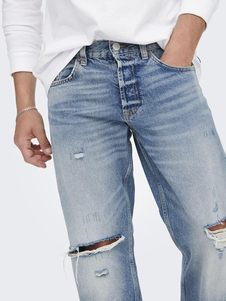ONLY & SONS Male Normal geschnitten Jeans ONSEDGE Mid Rise Gerade geschnitten Jeans 30W / 34L Light
