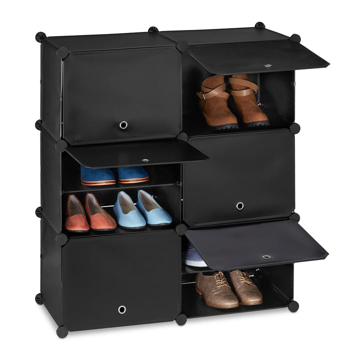 Relaxdays Schuhschrank, Steckschrank mit Türen, HxBxT: 95 x 85 x 31,5 cm, 12 Fächer, Regalsystem aus