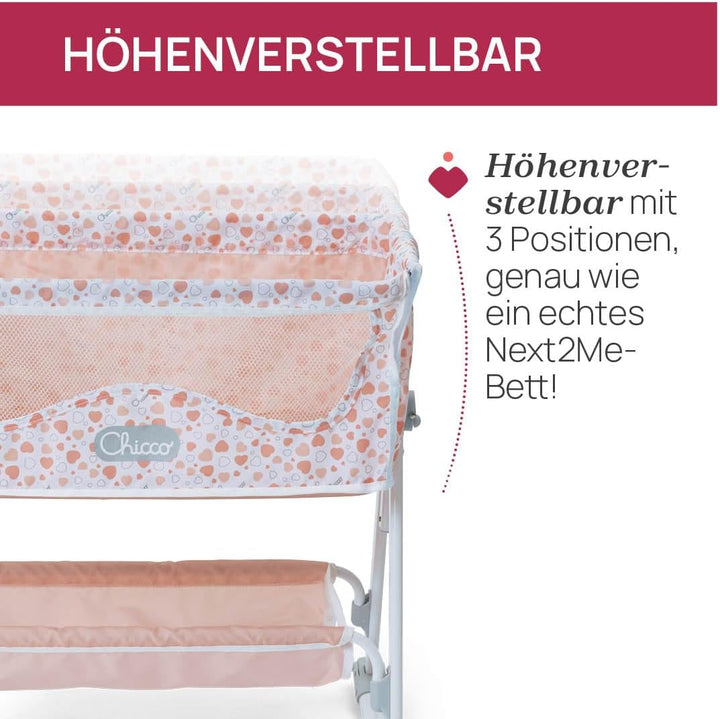 Chicco Next to Me Wiege für Puppen, für Kinder ab 3 Jahren, Spielzeugwiege, höhenverstellbar, mit Me