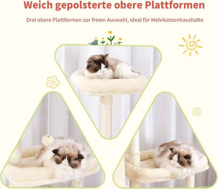 Hey-brother XXL Kratzbaum für gross Katzen, 180 cm hoch Stabil Katzenbaum mit rechts erweitert mit 3