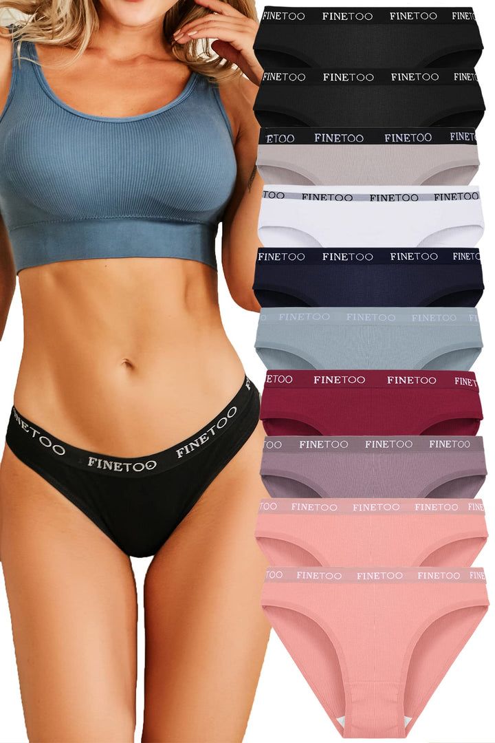 FINETOO 10er Pack Baumwoll Slips Damen Atmungsaktive Unterwäsche Logo Sportunterwäsche Weich Sexy Un