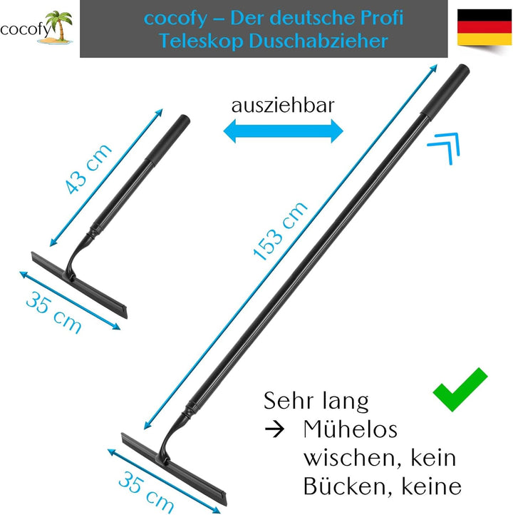 Duschabzieher mit Teleskopstiel 43-153 cm lang 35 cm breit, 2 Haken, Langer Stiel, Teleskop, Bodenab