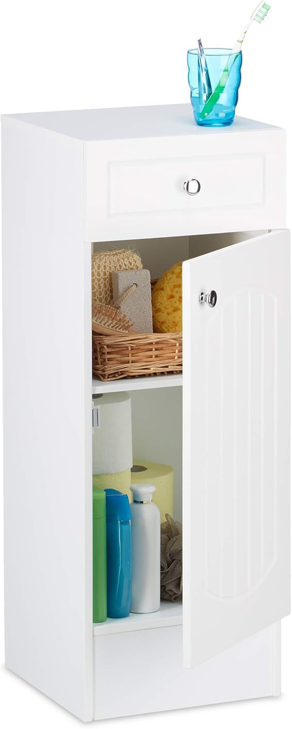 Relaxdays Badschrank Holz, kleiner Badezimmerschrank mit Schublade, Lamellen Design, HBT: 80 x 30,5