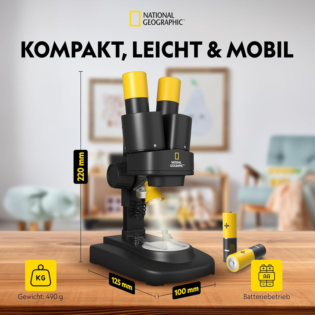 National Geographic Stereo 3D Mikroskop mit 20x Vergrösserung und Auflichtbeleuchtung für Kinder und