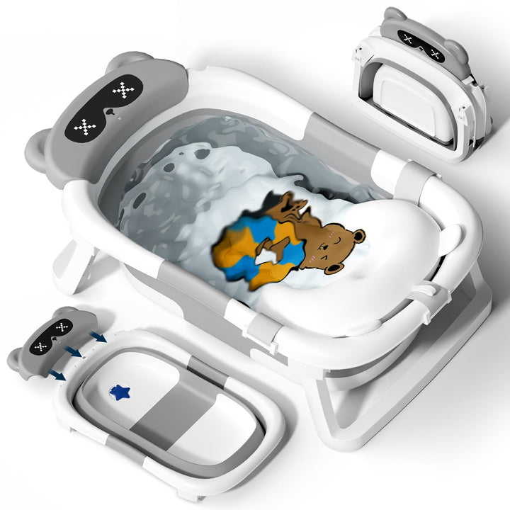 COOSEYA Baby Badewanne für 0-18 Monate, Faltbare Babybadewanne mit Weichem Polster und Temperaturemp