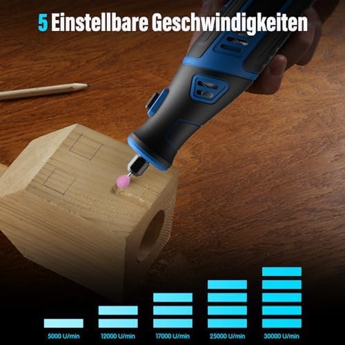 Multifunktionswerkzeug Akku, 8V 2.0Ah Rotationswerkzeug mit LED-Licht, 5-Gang 30000 U/min Max, 135 M