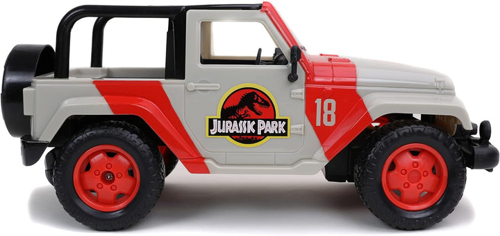 Jada Toys Jurassic Park RC Jeep Wrangler, ferngesteuertes Auto, Dinosaurier, Spielzeugauto mit Ferns
