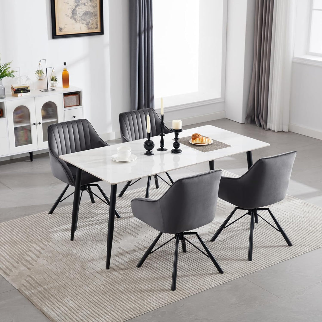 WOLTU 1x Esszimmerstuhl drehbar, Samt Stuhl Esszimmer, Drehstuhl, Küchenstuhl, Sessel Wohnzimmer, Po
