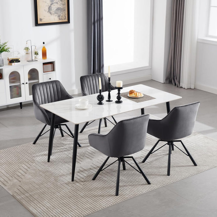 WOLTU 1x Esszimmerstuhl drehbar, Samt Stuhl Esszimmer, Drehstuhl, Küchenstuhl, Sessel Wohnzimmer, Po