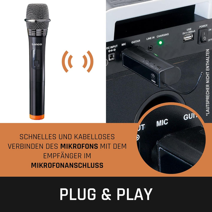 Lenco MCW-020 Kabelloses Mikrofon Set - Funkmikrofone mit Empfänger - 6,5mm Stecker - integrierter A