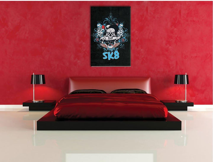 Dark Everything is sk8 black Bild auf Leinwand, XXL riesige Bilder fertig gerahmt mit Keilrahmen, Ku