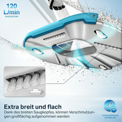 tillvex Poolsauger mit Akku | Pool Bodensauger Teleskopstange elektrisch | Poolreiniger mit Filter &