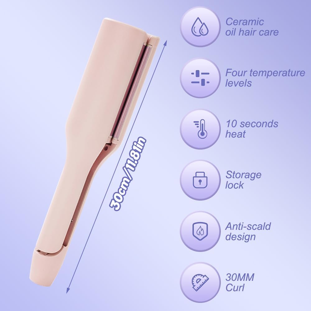 Welleneisen für Haare 32mm Mit 4 Einstellbarer Temperatur, Lockenstab für Beach Waves und Französisc