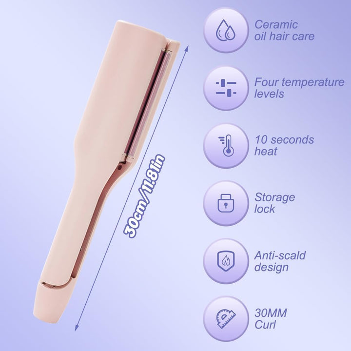 Welleneisen für Haare 32mm Mit 4 Einstellbarer Temperatur, Lockenstab für Beach Waves und Französisc
