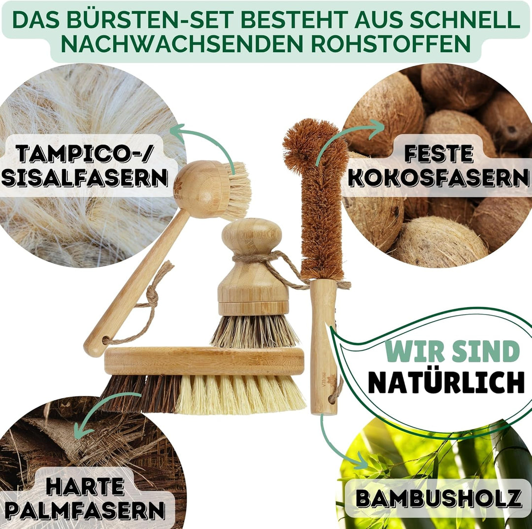 PROTEA Spülbürste mit Ersatzköpfen (4er Set) - nachhaltige Geschirrbürste - wiederverwendbar - aus B