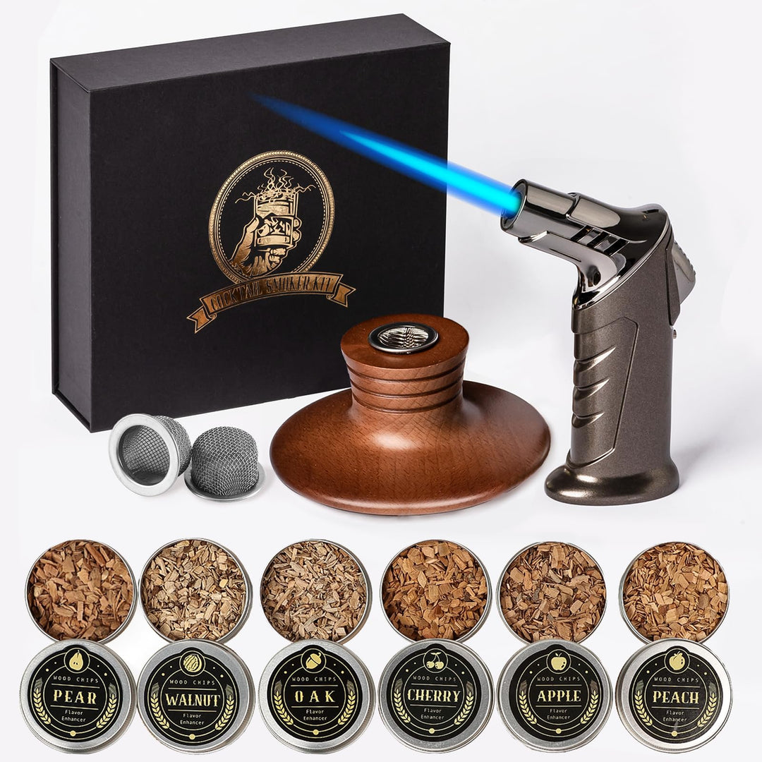 Bourbon Geschenke für Männer – Cocktail-Räucher-Kit mit Taschenlampe und Holzspänen für Whiskey, Bou