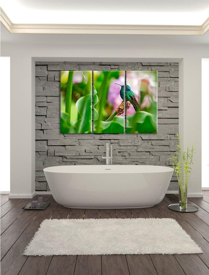 Pixxprint Kolibri in seinem Lebensraum als Leinwandbild/Grösse: 3 Teilig (120x80) / Wandbild/Kunstdr