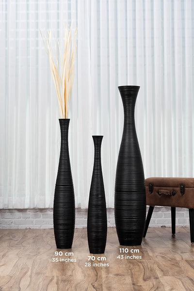 Leewadee Grosse Bodenvase für Dekozweige hohe Standvase Design Holzvase, Holz, 70 cm, Schwarz 70 cm