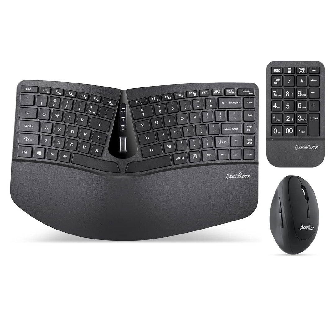 Perixx PERIDUO-606A, 3-in-1 Wireless Compact Ergonomic Keyboard mit vertikaler Maus und numerischem