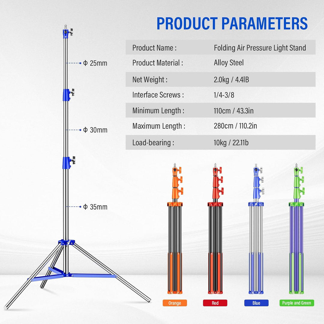 Soonpho Lichtstativ Vollmetall Puffer Druckstativ 9,1 ft/280cm Light Stand Bunt 10kg Tragkraft für O