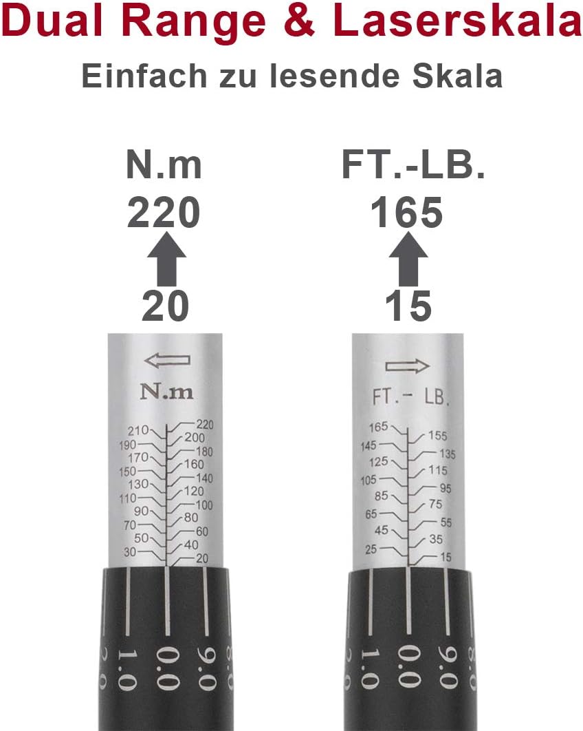FOURROBBER Drehmomentschlüssel auto, 1/2 Zoll 20-220Nm Set,Verbesserte Version des 90 Zahn Drehmome