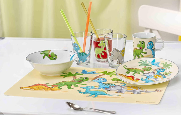 Ritzenhoff & Breker Kindergeschirr Set mit Platzset Dino, 4-teilig, Bunt, Schale Becher Teller aus P