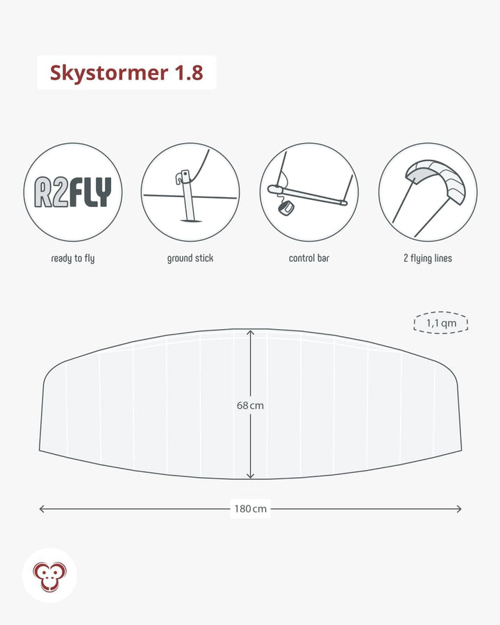 Skymonkey Skystormer Lenkmatte 2-Leiner (inkl. Lenkbar) Ready 2 Fly- Verschiedene Grössen (180 cm od