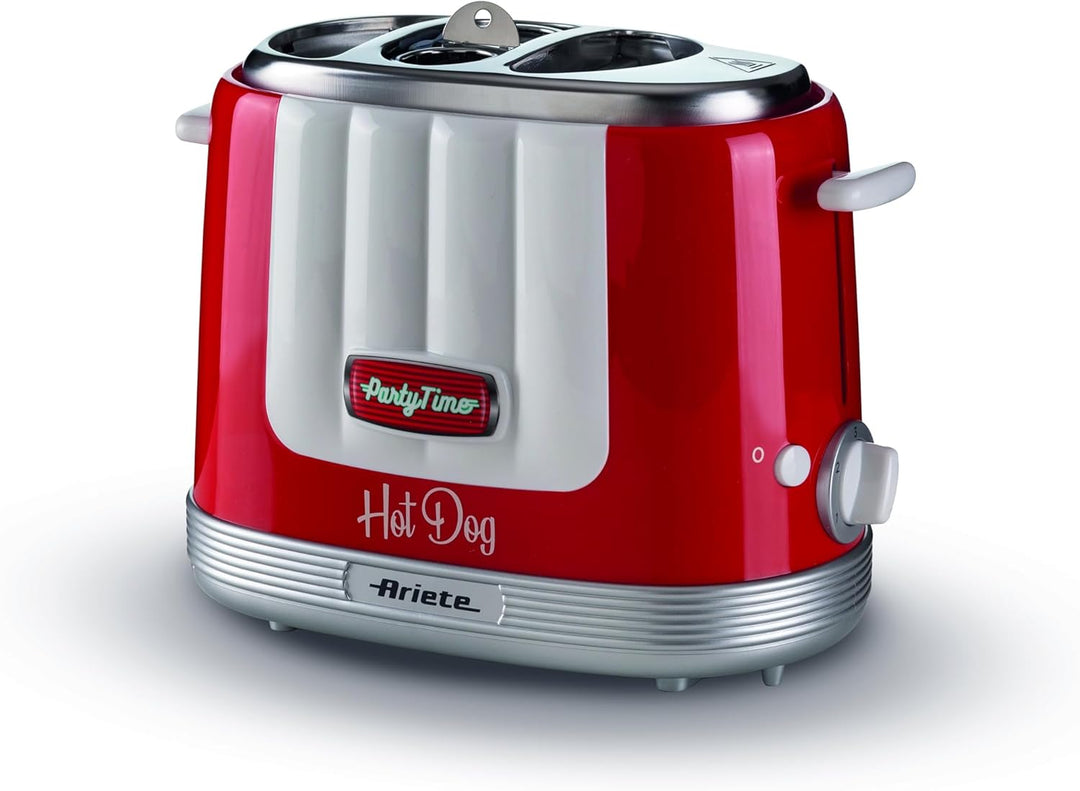 Ariete Hot Dog Maker Party Time 206, Hot Dog-Maschine mit 4 Garräumen, 5 Garstufen, Automatischer Au