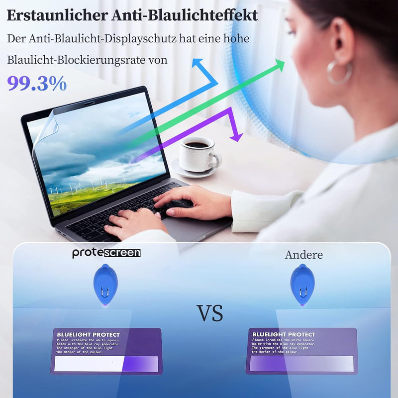 2 Stück Blaulichtfilter Displayschutzfolie für 14 Zoll 16:9-Seitenverhältnis Laptop Bildschirm, Anti