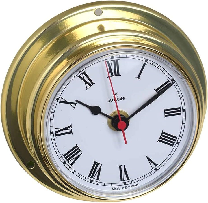 Altitude Delite Wanduhr Messing poliert weisses Zifferblatt römische Ziffern Durchmesser 125 mm