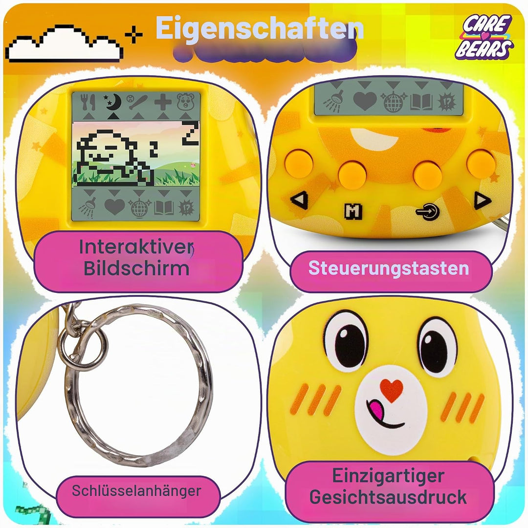 Care Bears Digital Pet - Funshine Bear Cyber Pet with Care Features, 1.4” Inch Screen, Handheld Inte
