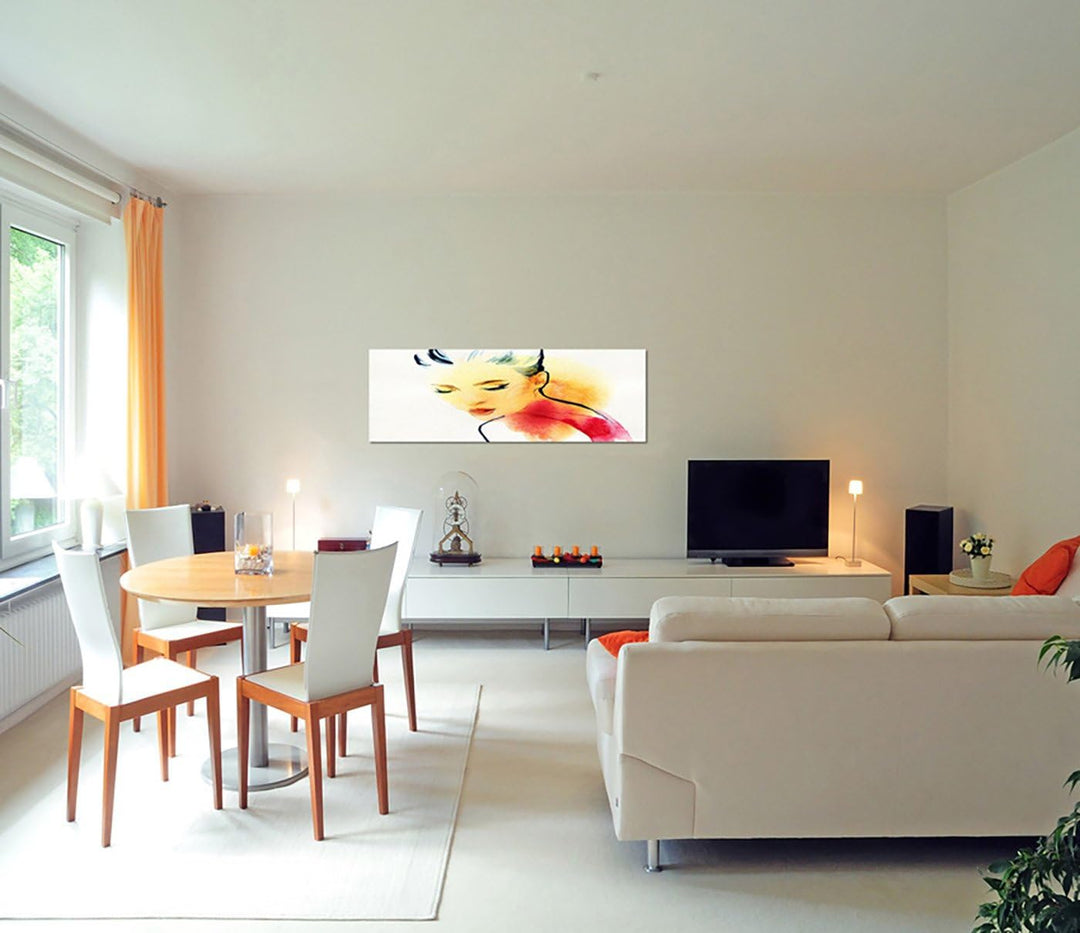 Paul Sinus Art Panoramabild auf Leinwand und Keilrahmen 150x50cm Malerei Wasserfarben Frau Portrait