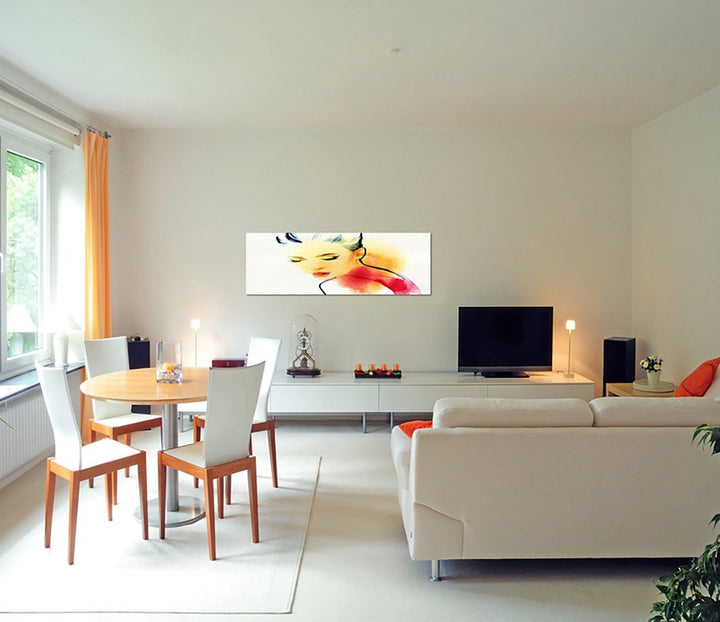Paul Sinus Art Panoramabild auf Leinwand und Keilrahmen 150x50cm Malerei Wasserfarben Frau Portrait