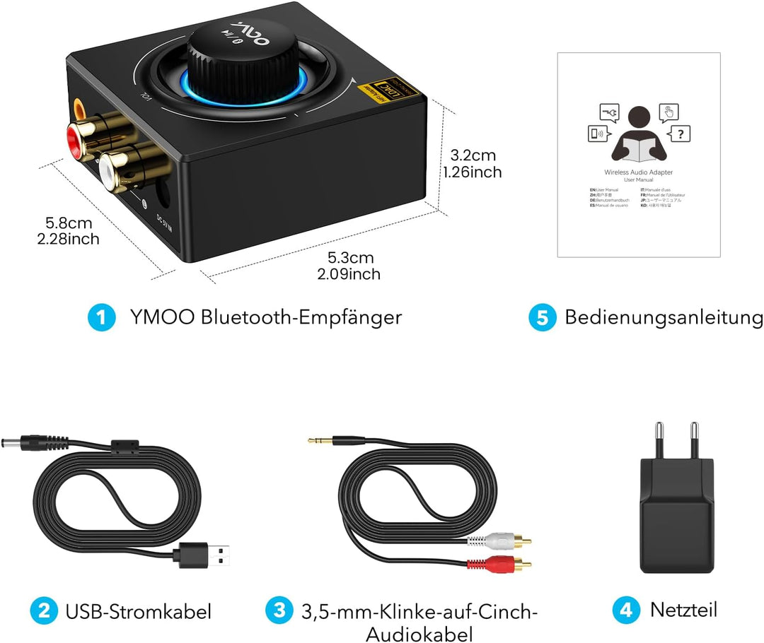 B06T3 LDAC Bluetooth Empfänger für Stereoanlage, Aptx Bluetooth Adapter HiFi Geringe Latenz(, B06T3