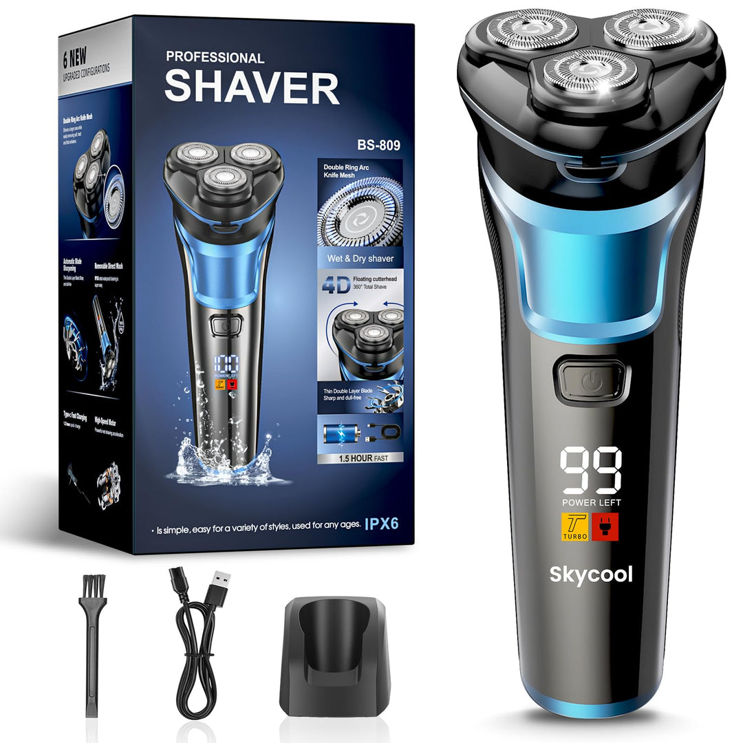 Skycool Rasierer Herren Elektrisch, 3-in-1 Elektrischer Rasierer für Herren Nass und Trocken, IPX7 W