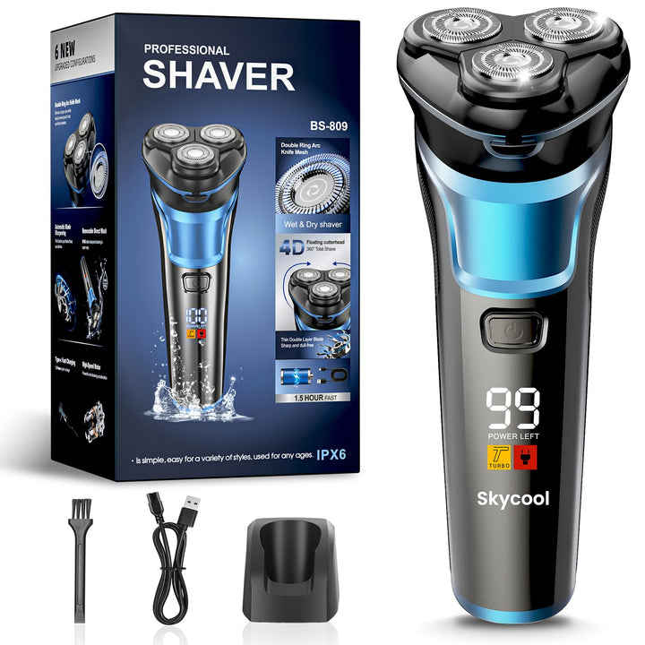 Skycool Rasierer Herren Elektrisch, 3-in-1 Elektrischer Rasierer für Herren Nass und Trocken, IPX7 W