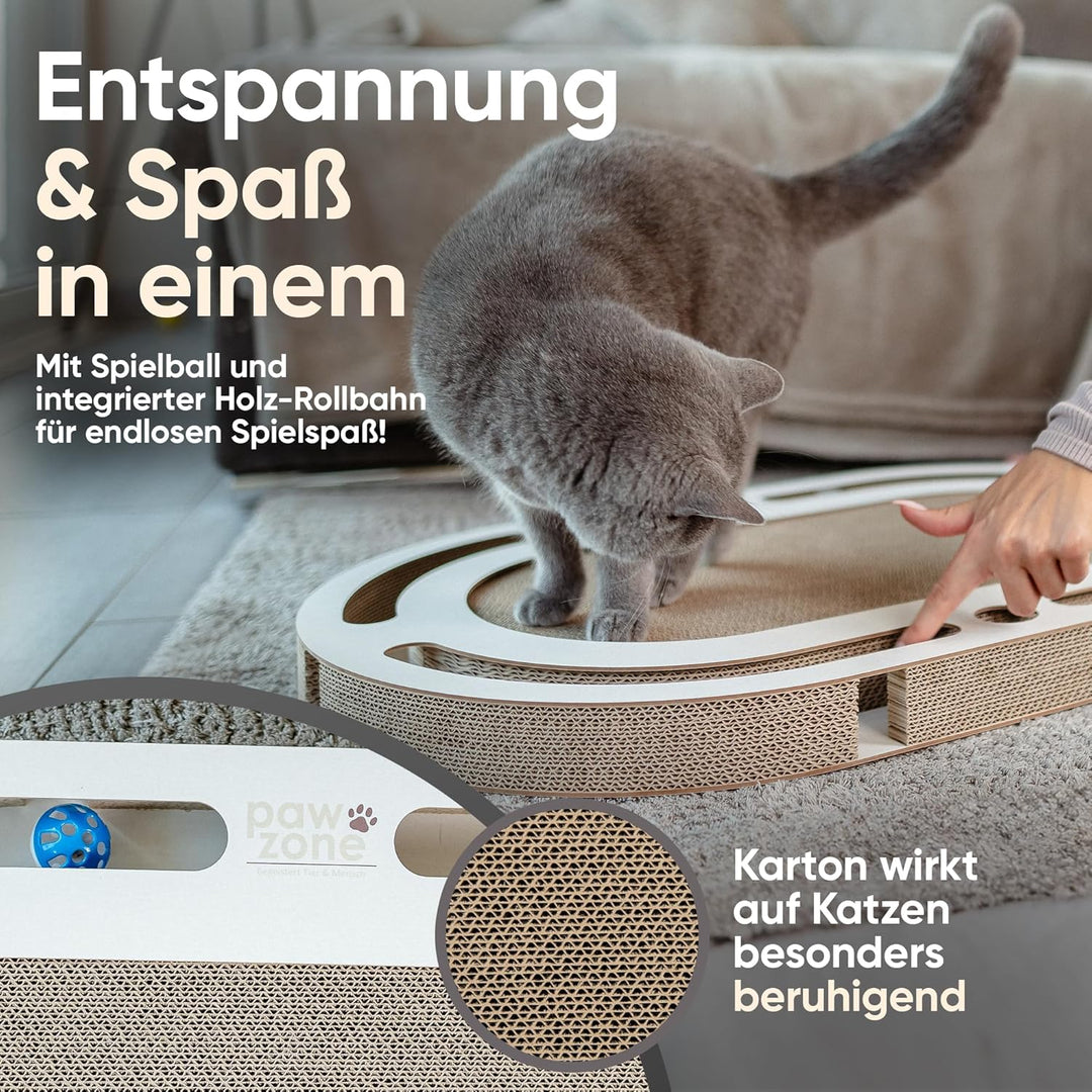 PAWZONE Kratzbrett [72x45 cm] beidseitig nutzbar + Pappe austauschbar [inkl. Katzenspielzeug] hochwe