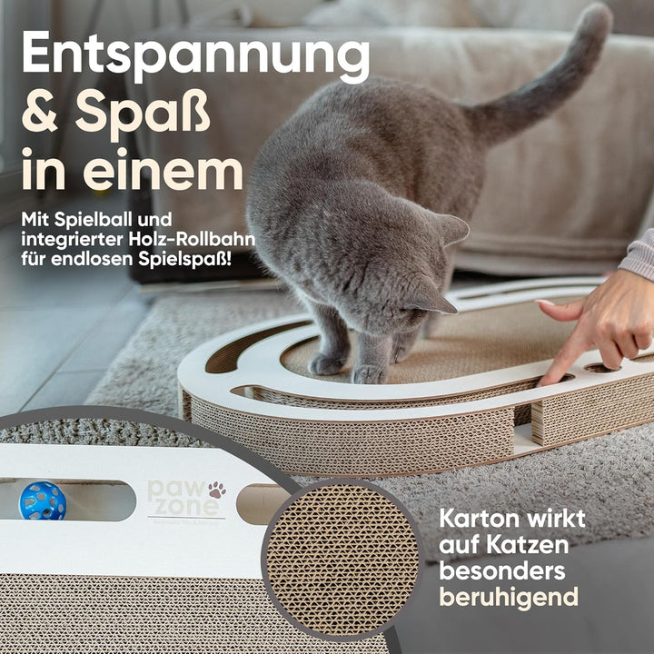 PAWZONE Kratzbrett [72x45 cm] beidseitig nutzbar + Pappe austauschbar [inkl. Katzenspielzeug] hochwe