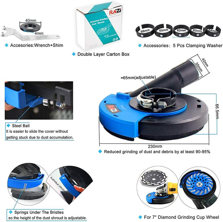 Raizi 180 mm Universal Absaughaube für Winkelschleifer Staubschutz für Handwinkelschleifer 180 mm Ab