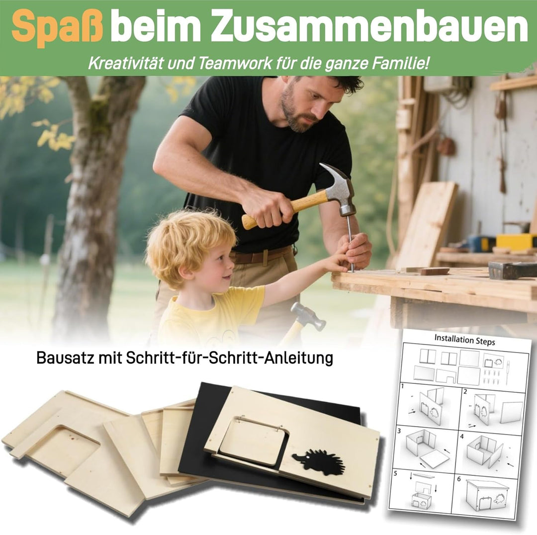 Igelhaus Holz mit Rattenklappe, Gross Igelhotel mit Boden und Labyrintheingang - Igelhütte Hedgehog