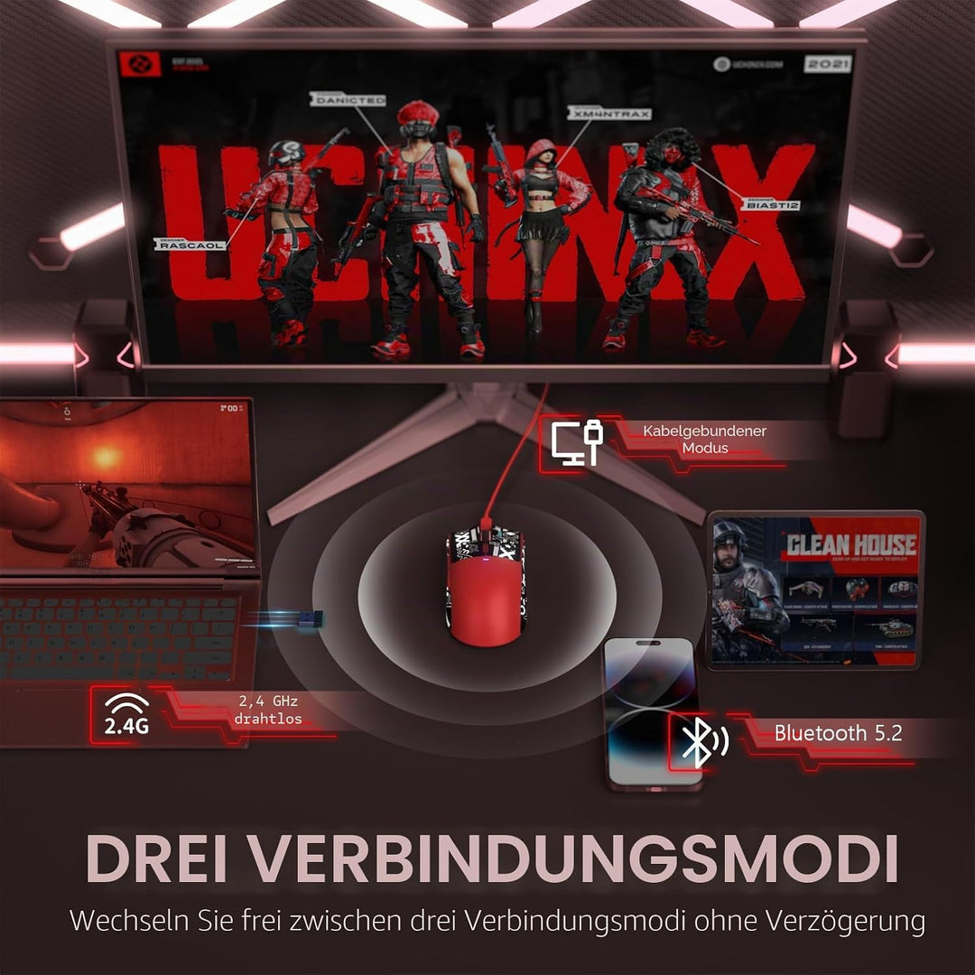 LexonElec x Attack Shark X11 Kabellose Gaming-Maus mit RGB Magnetische Ladestation, PixArt PAW3311-S