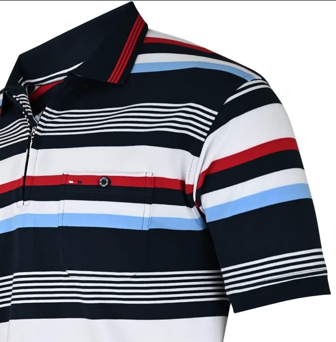 Soltice Herren Kurzarm Poloshirts Gestreifte Blousonshirts mit Brusttasche Baumwoll-Mix, Grösse M bi