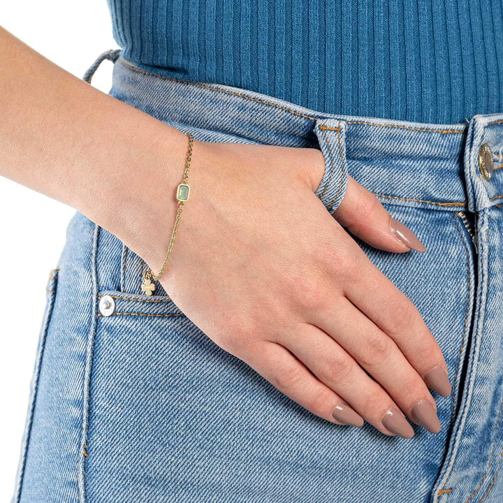 Leonardo Sofia Armband aus Edelstahl 1 Stück, goldfarbenes Armkettchen mit mintgrünem Glaskristall u