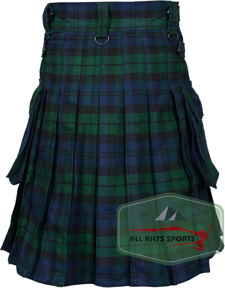 Utility-Kilt für Herren aus Acrylwolle mit Lederriemen Black Watch 32, Black Watch 32