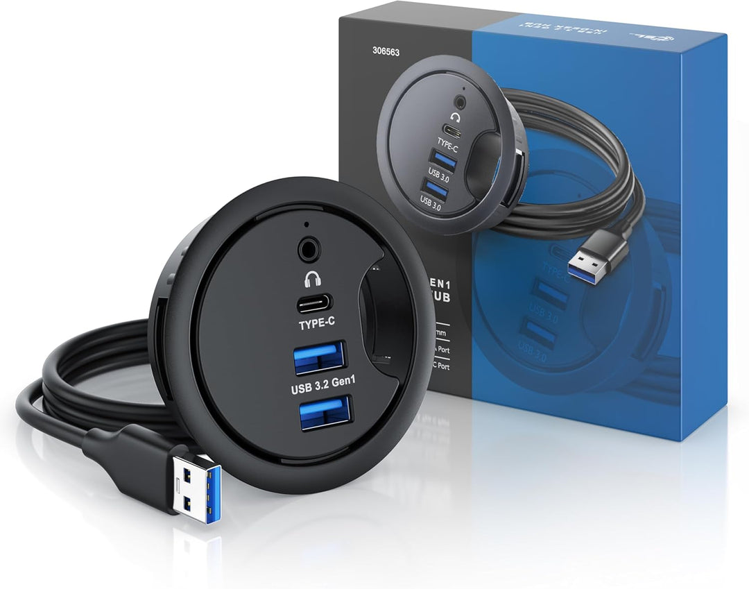 CSL - USB 3.2 In-Desk USB Hub - Tisch Kabeldurchführung - Tischkabeldose - 2 x USB 3.2 – 1 x USB C 3