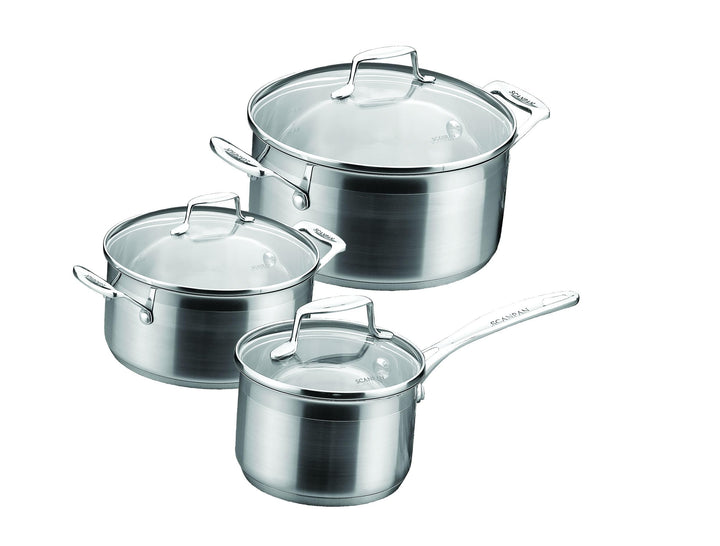 Scanpan Impact 3-tlg. Kochtopf-Set: 1,8 l/2,5 l/3,2 l | Stielkasserolle &amp; Töpfe mit Glasdeckeln | Ed