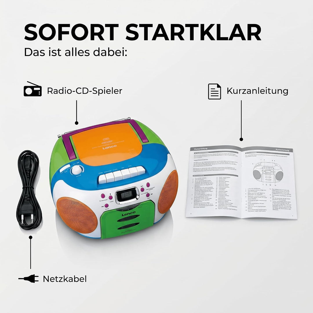 Lenco SCD-971 -Kinderradio - Kassettenradio mit CD - CD-Radio - Kassettenplayer - Stereo Lautspreche